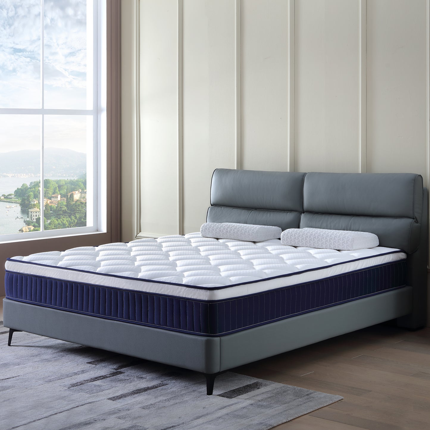 10-Inch Blue Medium Firm Hybrid Mattress【Queen Size】
